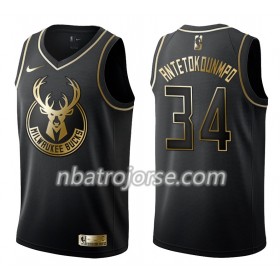 Män Milwaukee Bucks Tröja Giannis Antetokounmpo 34 Nike Svart Guld Edition Swingman